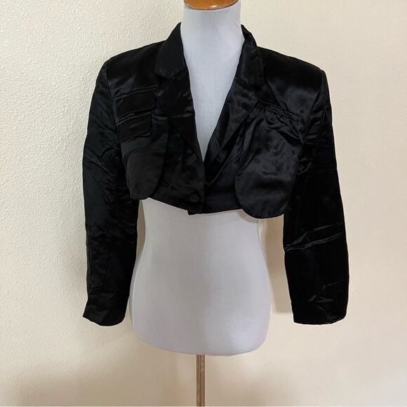 Atior Canyon black cotton silk blend cutout cropped blazer US6 - Picture 2 of 9